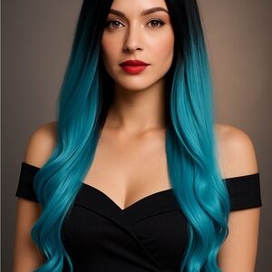 Stylish Ombre Blue and Black Women's Wig